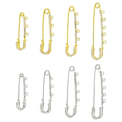 Платиновый & Золотой 8 шт. 8 стили железные булавки со стразами, находка броши, платиной и золотом, 51~77.5x16.5~20.5x7.5~8 мм, отверстие : 2.5 мм, 1 шт / стиль