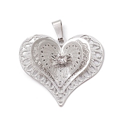 Сердце Подвески латунные горный хрусталь, филигранные шармы, платина, сердце, 28.5x26.5x4 мм, отверстие : 6x3 мм