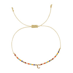 Letter C Браслеты с подвесками из латуни в богемном стиле, Браслеты из бисера и стеклянных бусин для женщин, буквы, золотые, буква С, 11.02 дюйм (28 см)