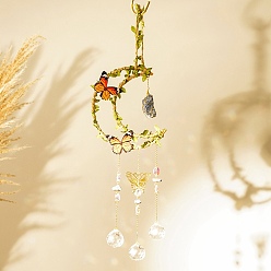 Ляпис-Лазурь Натуральный лазурит подвесной кулон в виде ловца солнца украшение, Луна с бабочкой, хрустальная потолочная люстра, шар, подвески-призма, 450~480 мм