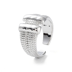 Платина Прямоугольная форма стойки с латунным открытым кольцом-манжетой для женщин, долговечный, без свинца и без кадмия, платина, внутренний диаметр: 16.8 мм