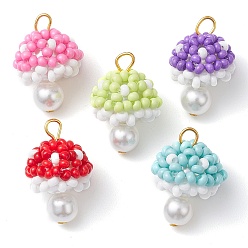 (52) Непрозрачная лаванда Бисер бисерные подвески, с железной петлей, подвески-грибы, разноцветные, 26.5x18x18 мм, отверстие : 3 мм