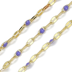 Розовато-лиловый Латунные цепи с покрытием стойки, с эмалью, с катушкой, пайка без свинца и кадмия, реальный 18 k позолоченный, розовато-лиловый, 4x2x1 мм