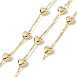 Gold Rack Plating Brass Curb Chains, with Plastic Heart Beaded, Soldered, with Card Paper, Gold, 8x6x4mm