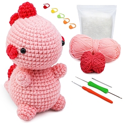 Pink DIY Crochet Kits, including Yarns, 1Pc Crochet Needle, 5Pcs Stitch Marker and 4Pcs Safety Eyes, Pink, 15x9cm