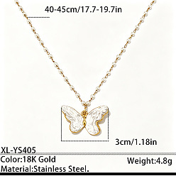 Mariposa 304 Collares de cadena con colgante de perlas de imitación blancas y esmalte inoxidable para mujer, dorado, mariposa, 15.75~17.72 pulgada (40~45 cm), colgante: 30 mm
