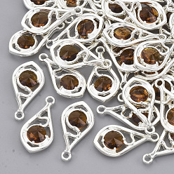 Перу Граненые подвески стекла, с настройками открытой спины из экологически чистого сплава, без никеля , слеза, серебряный цвет гальваническим, цвет охры, 21x11x3.5 мм, отверстие : 1.6 мм