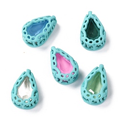 Голубой Шить на горный хрусталь, стиль мокко, стекло горный хрусталь, с латунной фурнитурой , аксессуары для одежды, слеза, разноцветные, голубой, 12.5x8x5 мм, отверстие : 1 мм