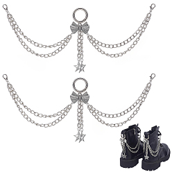 Platinum 2Pcs Aluminium Boot Strap Chains, with Alloy Pendant, Bowknot, Platinum, 350mm