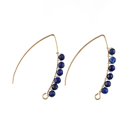 Ляпис-Лазурь Болтаются серьги, с природными лазурит круглых бусин, 304 крючки из нержавеющей стали и медная проволока, 42x29.6x4.3 мм