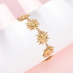 Золотой Текстурированные 304 браслеты из нержавеющей стали с солнечными звеньями, браслеты из цепочек панцирного плетения для женщин, золотые, 6-3/4 дюйм (17.3 см)