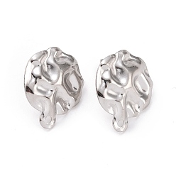 Stainless Steel Color Non-Tarnish 304 Stainless Steel Stud Earring Finding, with Horizontal Loops, Textured Oval, Stainless Steel Color, 23.5x19.5mm, Hole: 1.6mm, Pin: 0.9mm