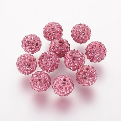 Rose Polymer Clay Rhinestone Beads, Grade A, Round, Pave Disco Ball Beads, Rose, 10x9.5mm, Hole: 1.5mm