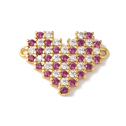 Темно-Розовый Подвески-сердечки с микропаве из латуни и кубическим цирконием, реальный 18 k позолоченный, долговечный, без кадмия и без свинца, стойки покрытие, темно-розовыми, 16.5x22.5x2 мм, отверстие : 1 мм