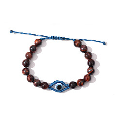 Тигровый глаз Натуральный тигровый глаз сглаз плетеные браслеты из бисера, со шнуром из смолы и ниток, 6-1/4~9-7/8 дюйм (16~25 см)