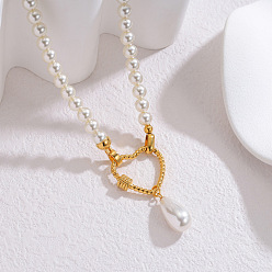 Сердце Женские бусы-подвески из искусственного жемчуга в форме капли и нержавеющей стали, белые, золотые, сердце, 304 дюйм (15.94 см), Кулон : 40.5 мм