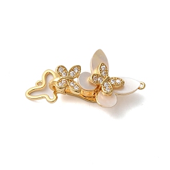 Настоящее золото 18K Латунные микропаве, прозрачные фианиты, раскладывающиеся застежки с ракушкой, без кадмия, без никеля и без свинца, бабочка, реальный 18 k позолоченный, 38 мм, отверстие : 1.2 мм