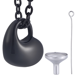 Black 1Pc 304 Stainless Steel Heart Pendant Urn Ashes Necklaces, with 1Pc 304 Stainless Steel Mini Funnel, with Eye Pins, Black, 20.04 inch(50.9cm)