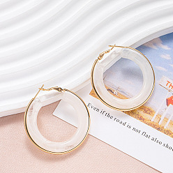 Белый 304 из нержавеющей стали акриловые серьги обруча, золотые, белые, 35 мм