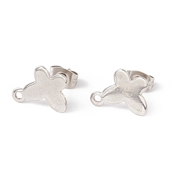 Stainless Steel Color Non-Tarnish 201 Stainless Steel Stud Earring Findings, with 304 Stainless Steel Pins, Horizontal Loops and Ear Nuts, Butterfly, Stainless Steel Color, 10x12mm, Hole: 1.4mm, Pin: 0.8mm