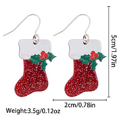 Christmas Socking Рождественские серьги-гвоздики из сплава, эмали и акрила., с блеском порошок, рождественские носки, 50x20 мм