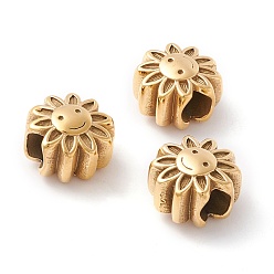 Золотой Ионное покрытие (ip) 304 европейские бусины из нержавеющей стали, бусины с большим отверстием, ручная полировка, цветок с улыбающимся лицом, золотые, 12x8.5 мм, отверстие : 4.5 мм