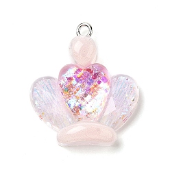 Crown Прозрачные смоляные подвески, с платиновой железной фурнитурой и пайетками, корона, 26.5x23x7 мм, отверстие : 1.8 мм