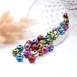 Mixed Color Opaque Acrylic Beads, Zebra Striped Style, Round, Mixed Color, 12mm, Hole: 2.5mm, about 490pcs/500g