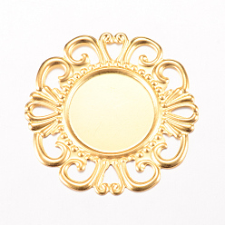 Light Gold Iron Cabochon Connector Settings, Etched Metal Embellishments, Flower, Light Gold, Tray: 18mm, 36x36x1mm