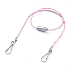 Pink Polyester & Spandex Cord Ropes Eyeglasses Chains, Neck Strap for Eyeglasses, with Plastic Breakaway Clasps, Iron Coil Cord Ends and Keychain Clasp, Pink, 21.34 inch(54.2cm)