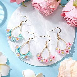 (52) Непрозрачная лаванда 2пара сережек-капель из смолы и стеклянных бусин, С 304 результатами из нержавеющей стали, золотые, разноцветные, 43x26 мм, 1 пара / цвет