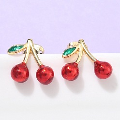 Настоящее золото 18K Серьги-гвоздики из латуни, вишня, реальный 18 k позолоченный, 12.5x15 мм