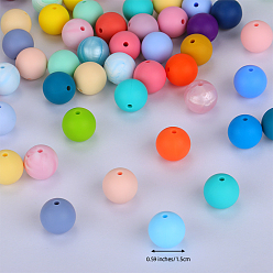 Orange Round Silicone Focal Beads, Chewing Beads For Teethers, DIY Nursing Necklaces Making, Orange, 15mm, Hole: 2mm