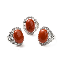 Red Jasper Natural Red Jasper Adjustable Rings, Platinum Tone Oval Brass Rings for Women, Cadmium Free & Lead Free, US Size 7 3/4(17.9mm), 3.5~5mm