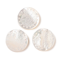 Морская Ракушка Резные кабошоны из натуральной белой ракушки, плоско-круглые, цвет морской раковины, 15x2.5 мм