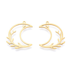 Настоящее золото 18K 201 подвески из нержавеющей стали, подвески для лазерной резки, луна, реальный 18 k позолоченный, 29x26x1 мм, отверстие : 1.5 мм