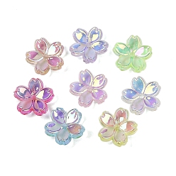 (52) Непрозрачная лаванда Акриловый шарик крышки, uv покрытие, 5-лепестков цветка, разноцветные, 11x11.5x4 мм, отверстие : 1.4 мм