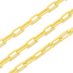 Yellow Eco-friendly Spray Painted Handmade Brass Paperclip Chains, Flat Oval, Soldered, with Spool, Yellow, 12.5x6.5x1.5mm, 32.8 feet(10m)/roll