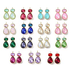 (52) Непрозрачная лаванда Серьги прямоугольной формы и каплевидной формы с защелкой из стекла, настоящие 14k позолоченные 304 серьги из нержавеющей стали, разноцветные, 30x16 мм