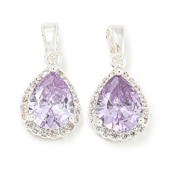 Серебро Латунь с кубическими цирконами, без кадмия, без никеля и без свинца, слеза, слива, серебряные, 14.5x9.5x4.5 мм, отверстие : 5x3 мм