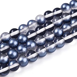 Стально-синий Запекание окрашенные прозрачные стеклянные бусины нити, круглые, два тона, стальной синий, 8~8.5 мм, отверстие : 1 мм, около 103~107 шт / нитка, 30.71~32.28 дюйм (78~82 см)