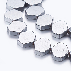 Non-magnetic Hematite Non-magnetic Synthetic Hematite Beads Strands, Hexagon, 9x10x3mm, Hole: 1mm, about 45pcs/strand, 15.55 inch(39.5cm)