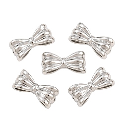 Platine Perles en laiton shegrace, bowknot, sans cadmium et sans plomb et sans nickel, plaqué longue durée, platine, 7.5x15x4mm, Trou: 4x1.5mm