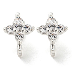 Серебро Латунь с покрытием из латуни, микро-паве, прозрачные подвески из кубического циркония, долговечный, без свинца и без кадмия, Прямоугольник с цветком, серебряные, 10x7x6.5 мм, отверстие : 1.4 мм