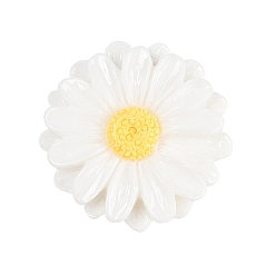 Белый Непрозрачные кабошоны из смолы, подсолнечник, белые, 25x25.5x5.5 мм