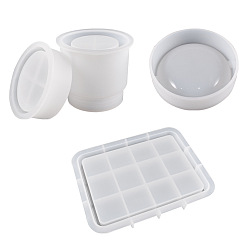 White 4Pcs 4 Style Rectangle Plate & Coaster & Storage Box Silicone Mold, Resin Casting Molds, for UV Resin, Epoxy Resin Craft Making, White, 245x187x25mm
