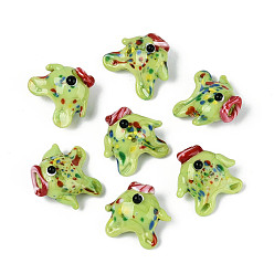 Светло-зеленый Бусы лэмпворк ручной работы, рыба, светло-зеленый, 17.5~21.5x16.5~19.5x10.5~13 мм, отверстие : 1.2~2 мм, около 20 шт / нитка, 11.81~12.01 дюйм (30~30.5 см)