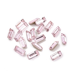 Rosaline Glass Rhinestone Cabochons, Pointed Back & Silver Back Plated, Rectangle, Rosaline, 7x3x2mm