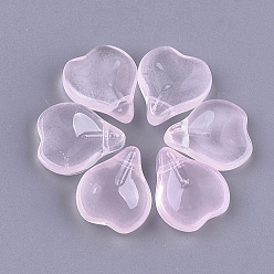 Pink Transparent Spray Painted Glass Pendants, Petal, Pink, 15x13x5mm, Hole: 1mm