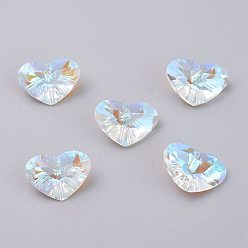 Crystal Shimmer Стеклянные стразы подвески, граненые, сердце, кристальное мерцание, 12x17x8 мм, отверстие : 2 мм